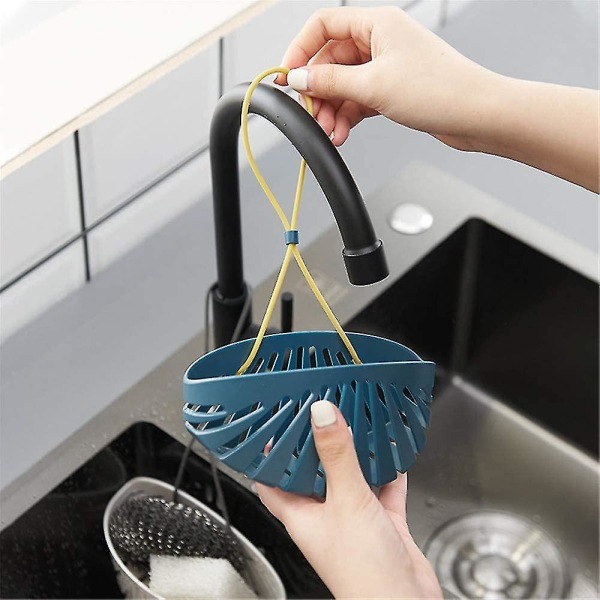 Kjøkkenvask Dreneringsoppheng, kran hengende svampoppbevaring hengende kurv, blå og hvit