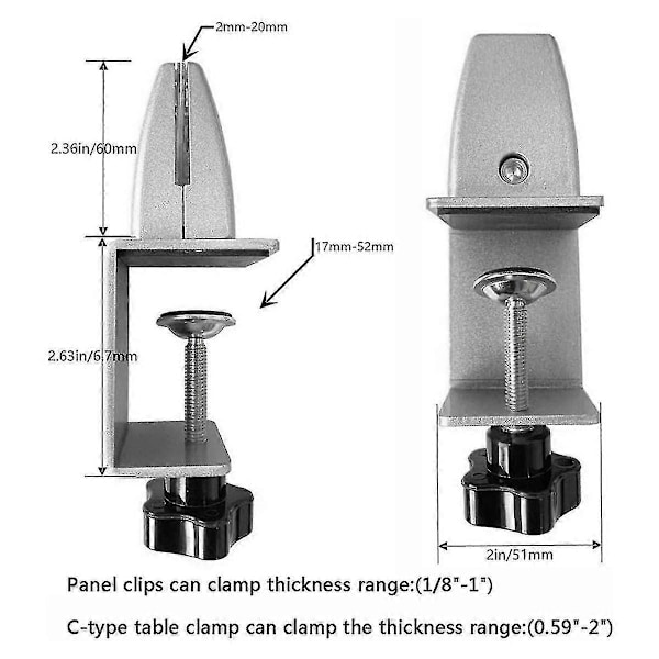 Nysskydd Stödklämmor Justerbar Kontorsskärm Klämma Aluminium Skrivbordsskärm för 1/8 till 1 tum Tjock Panel 6-pack -Sy [DB]