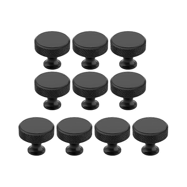10-pack Matta Svarta Knurlade Skåpsknoppar Runda Köksluckor för Låda Byrå, Skåp och Garderob {Db} Black