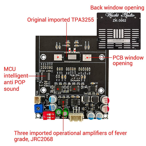 Profesjonell lydforsterkermodul 2,1-kanals Tpa3255-brikkesett importert Jrc2068 for hjemmelydsystemer for subwoofer-høyttaler