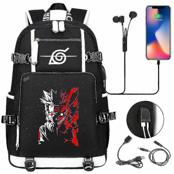 Anime Naruto Akatsuki Itachi Sharingan reppu USB-latauksella, lukiolaisille, koululaukut, tilavuus, matkalaukku, kannettavan tietokoneen olkalaukut DB Light yellow