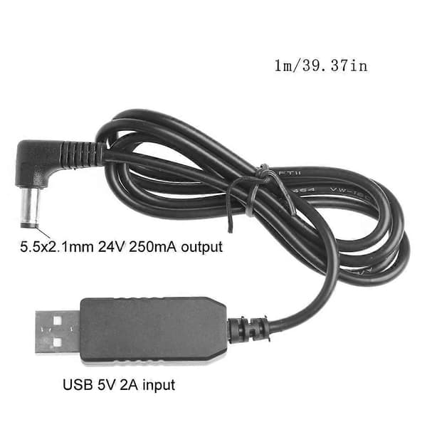 USB 5V til 24V 5.5x2.1mm Step-Up Boost Converter Spenningsforsyningskabel [DB]