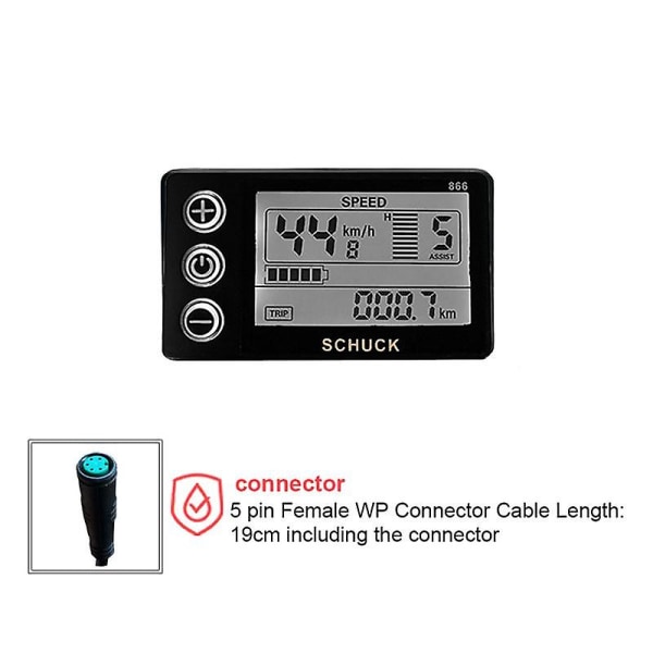 Ebike S866 LCD-skjerm, elektrisk sykkel 24v 36v 48v kontrollpanel med vanntett plugg for Bbs01 Bbs02 [DB] Black
