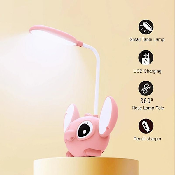 Aoger Disney Stitch LED-skrivebordslampe med blyantspidser, foldbar lys, sød skrivebordslampe, USB-genopladelig lysgave fra klassekammerater [DB] Stitch