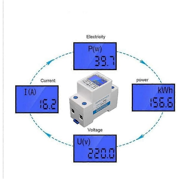 Digital El-måler LCD Trefaset Måler 3-faset 4-trådet Trefaset Måler til DIN Skinne AC Måler db White