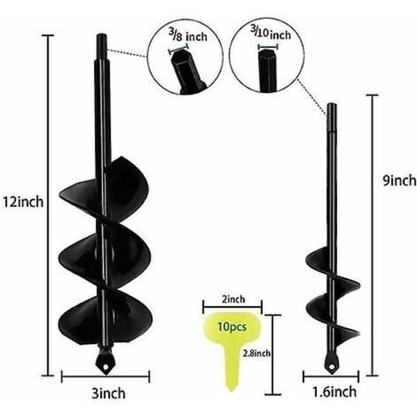 Borr för jordborr 8 cm x 30 cm och 4 cm x 22 cm intensiva spiraler solid axel robu spiralborr [DB]