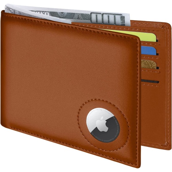 Smal läderplånbok för män AirTag Hidden,stor Bifold Herrplånbok Rfid Blockering Med ID-fönster,kreditkortshållare för män plånbok