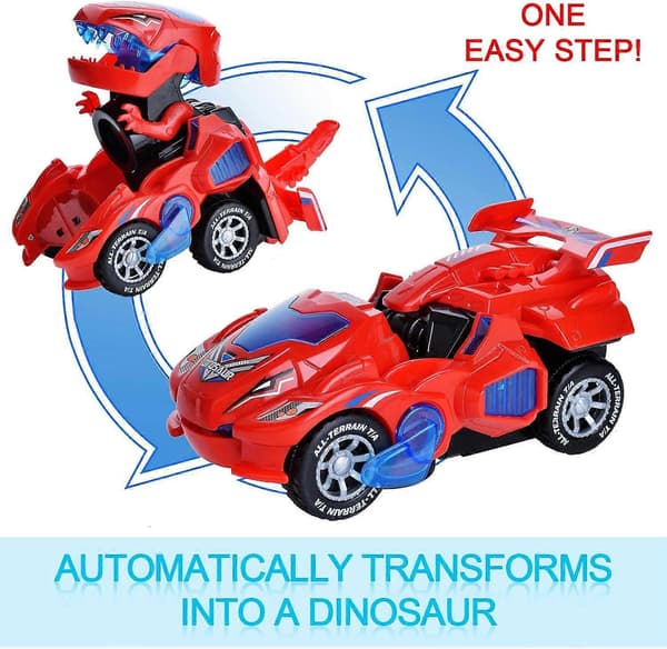 Transformerende Legetøj| 2 i 1 Transformerende Dinosaur LED Bil Dinosaur Transformerende Bil Legetøj Automatisk Dinosaur Dino Transformerende Bil Lamper |Toddle [DB]