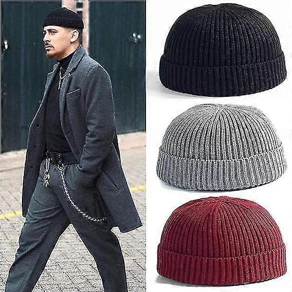 Stickad mössa herr Skullcap Sjömansmössa Uppvikt Kantlös Retro Navy Stil Mössa [DB] white