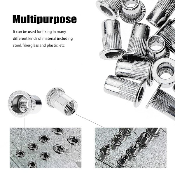 100 st M8 nitar, rostfritt stål nitar, sortiment M8 gängade insatsmutter platt huvud för metallplast (14 mm x 18 mm)