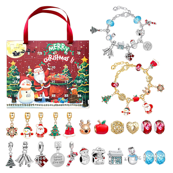 Julekalender Armbånd Countdown Kalender Jule DIY Smykke Charm Making Set Til Børn Juletema Gave [DB] C Look at the Picture