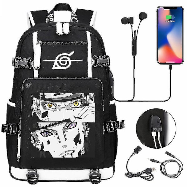 Anime Naruto Akatsuki Itachi Sharingan reppu USB-latauksella, lukiolaisille, koululaukut, tilavuus, matkalaukku, kannettavan tietokoneen olkalaukut DB Green