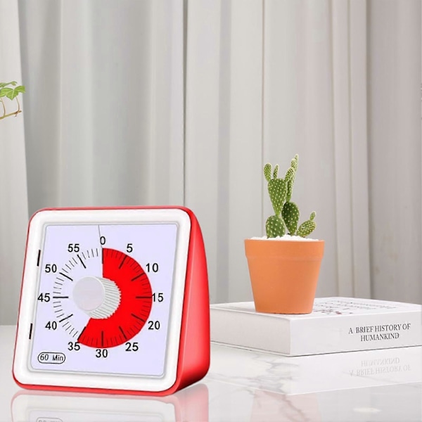 Visuell Nedtellingstimer for Klasserom Møter Kjøkken Stille Magnetisk Timer med Alarm Lettlest Display Intuitiv Visuell Skive Multifunksjonell [DB] Red