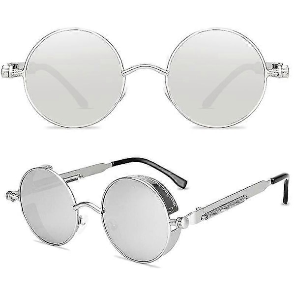 Pyöreät Linssit Aurinkolasit Miehille Naisille Tyylisäätöinen Ympyrä Hippi Lasit db Silver Frame Silver Lenses