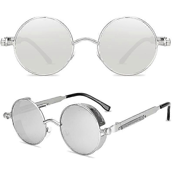 Runda Solglasögon för Män och Kvinnor - Snygga Cirkelformade Hippieglasögon db Silver Frame Silver Lenses