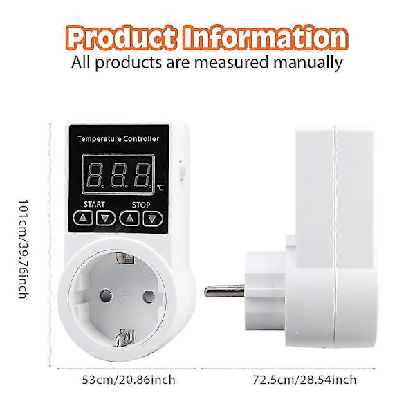1 stk Termostat Stikkontakt med Sensor, Digital Temperaturstyring Stikkontakt, Vandafvisende Temperatur S [DB] White