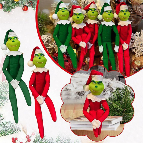 33cm Julepar Grinch Plys Dukke Legetøj Julepynt Ornament Børn Gave [DB] Green