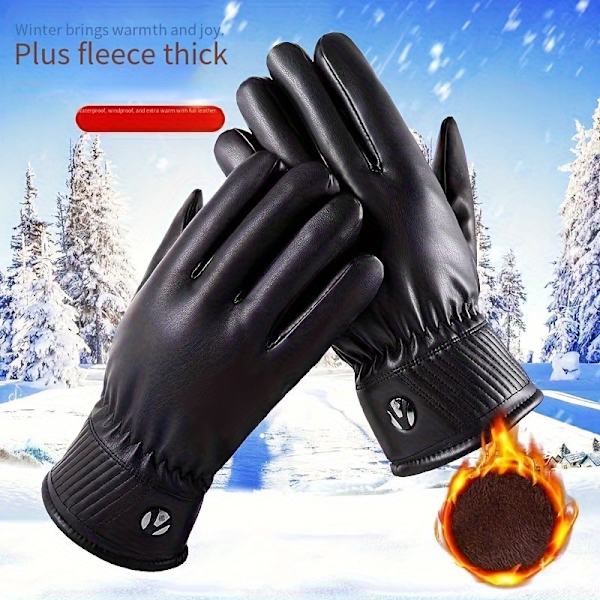 1 Par/2 Par PU Læder Handsker, Efterår Vinter Varme Touch Screen Fuld Finger Sorte Handsker, Ideelt Valg Til Gaver db Black thick