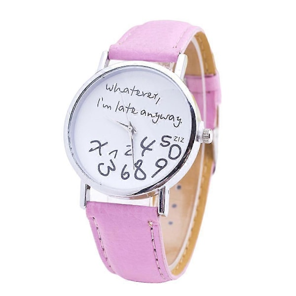 Sijiali Dame Whatever Im Late Anyway Brev Rund Urskive Kunstlæderrem Quartz Ur hurtig [DB] White