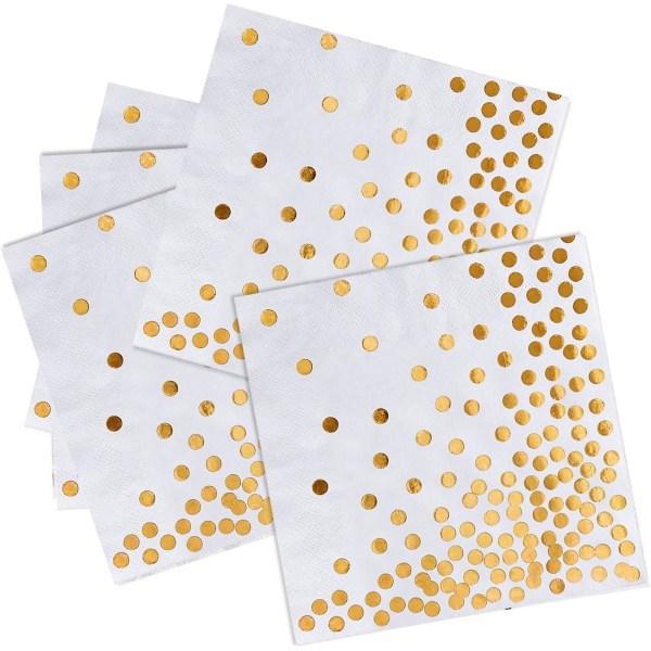 Festpapirservietter i gull med gyldne prikker (60 stk)