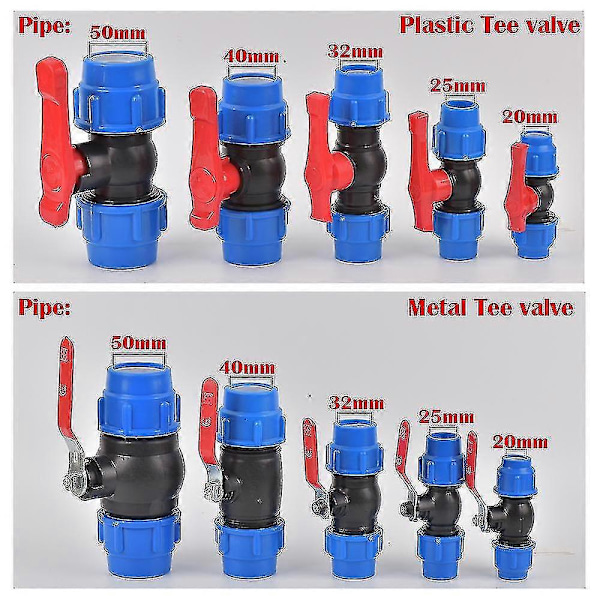 20/25/32/40/50mm PVC PE Rør Kran Vannsplitter Plastventil Kobling Hage Gård Vanning Vannrør Slange Skjøte Tilbehør db Cross 32mm