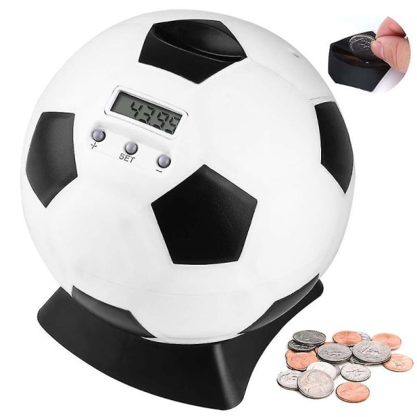 Fotballform sparegris med automatisk lcd-skjerm, perfekt tellende barnepenger Fotball-myntbank-pengekrukke for barn, voksne som gaver DB