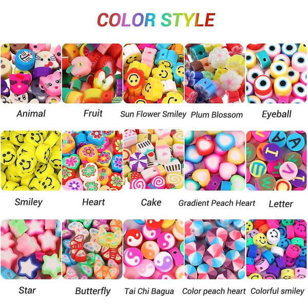 300 STK Fruit Smiley Håndlavede Polymer Clay Beads 15 Styles Blomsterbrevperler Bløde Perler
