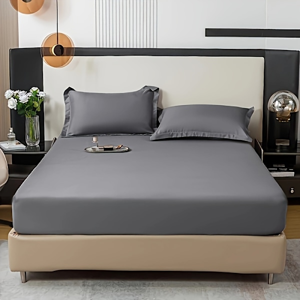 3-delt sengetøysett i ensfarget, mykt, hudvennlig og pustende materiale, for soverom, maskinvaskbart (1*laken + 2*putevar, uten kjerne) [DB] Deep Grey 120cm*200cm