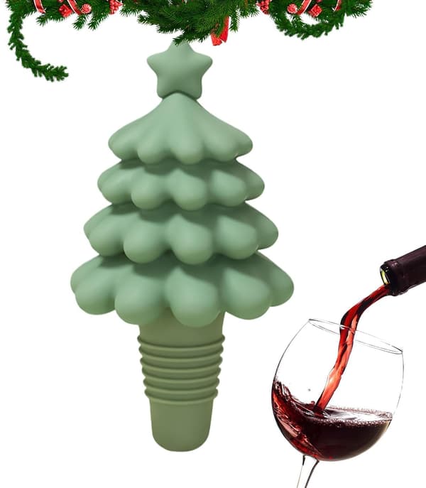 Julgransflaskpropp, återanvändbar silikonvinpropp, julchampagneproppar, vintillbehör för flaskor K[DB] Green