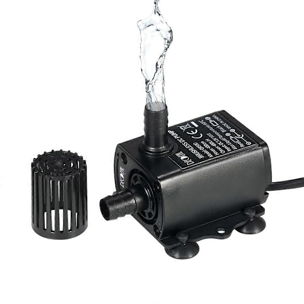 Ultra-støjsvag mini dc12v 10w børsteløs vandpumpe med 5.5*2.1mm hun vandtæt nedsænkbar fontæne [DB] Black 10W