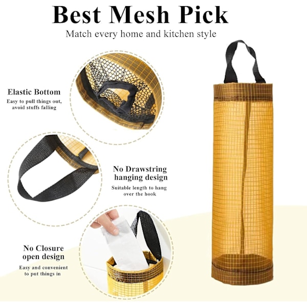 2 stk. Plastikposeholder, Indkøbsposeholder Mesh Hængende Opbevaringspose Dispenser Affaldsposer, Foldbar Pose Opbevaringsdispenser Til Hjem Køkken Db Yellow
