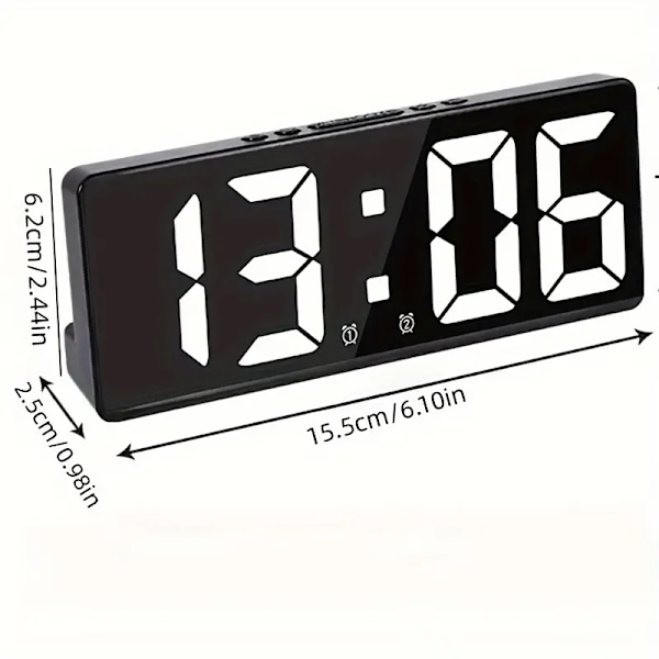 1 stk. Digital elektronisk alarmklokke, multifunksjonell LED-alarmklokke, klokke med temperaturvisning, slumremodus, egnet for soverom [DB]