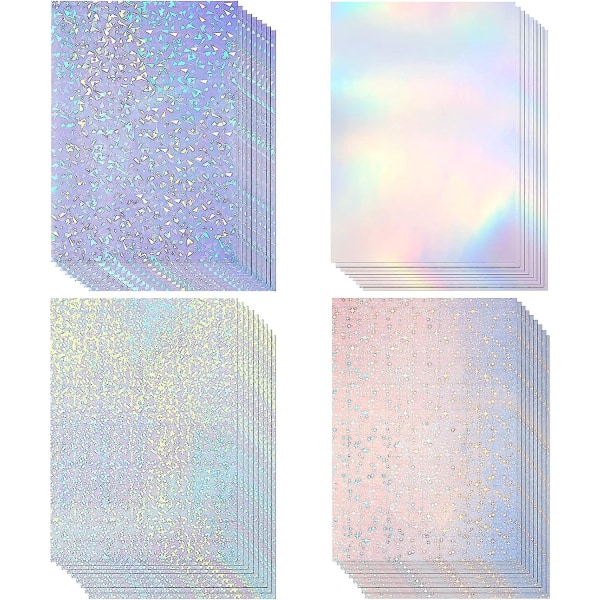 40 ark holografiskt klistermärke papper transparent papper A4 självhäftande vattentät transparent film, 11,7 x 8,3 tum (pärla, prick, färgglad, stjärna)