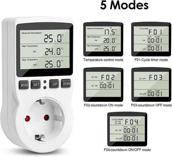 230 V temperaturkontroll med sensor, digital termostatkontakt med LCD-display [DB]