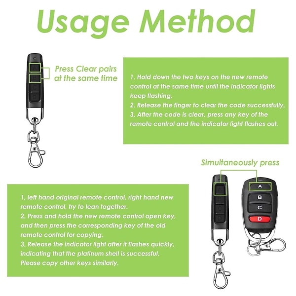 3-pack 433 MHz kopieringsfjärrkontroll universell garageport trådlös kloning nyckelbricka duplikator elektrisk öppnare hållbar