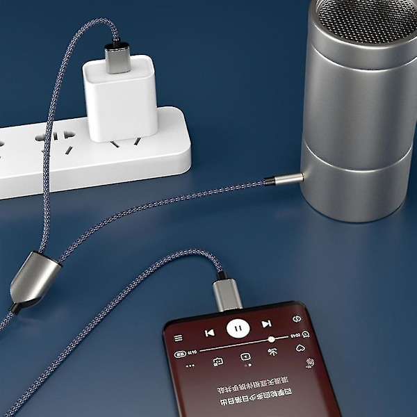 1 Split 2 Type C til USB A 3,5 mm Aux Kabel Stereo Hifi Lyd til Bilhøjttalere Black
