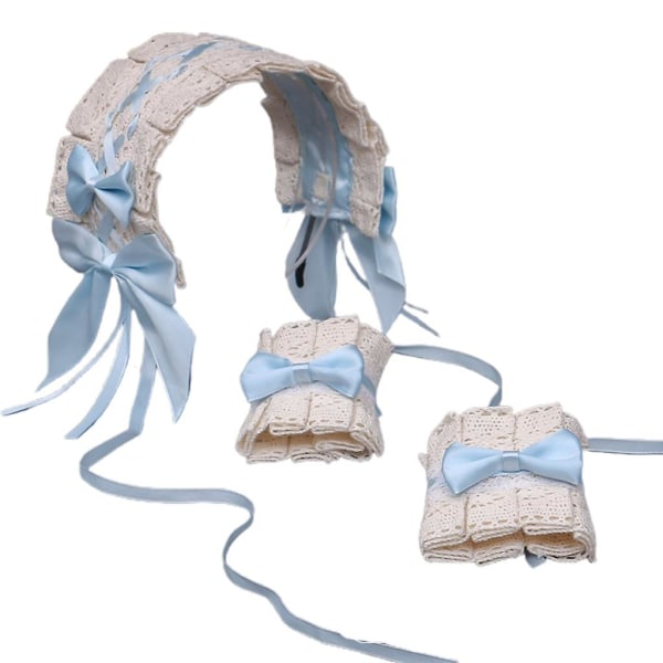 Goottilainen Lolita Headband Rannekoretti Makea röyhelöinen set Cosplay-asu [DB] Light Blue
