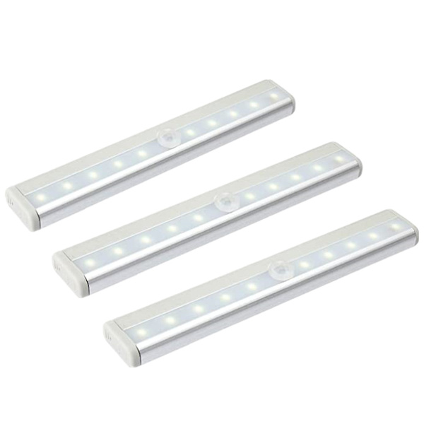 Batteridrivna LED-rörelsesensorlampor för inomhusbruk, 3-pack trådlösa garderobslampor med 10 LED-remsor
