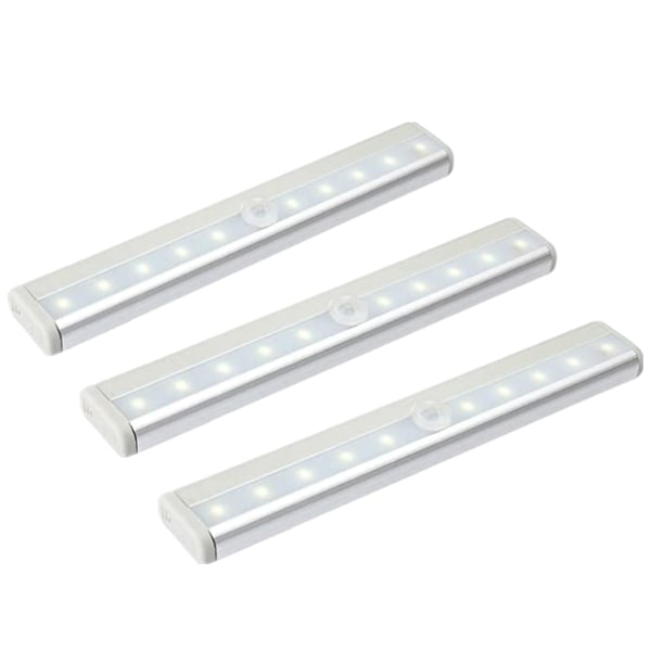 LED bevægelsessensor batteridrevet indendørs lys, 3 pakke trådløse skabslys 10 LED-strips