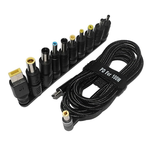 100W Type C bærbar strømadapterkontakt Plugg USB Type C til universallader Ladekabel db Black