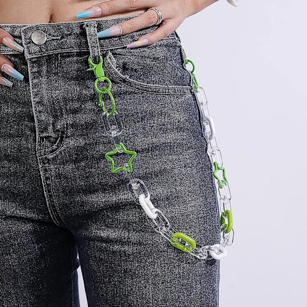 Sød farverig grøn akryl bukser kæde jeans link kæde stjerne cirkel ring link lomme bukser kæde pung kæder krop smykker til mænd og kvinder