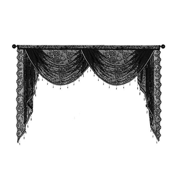 Svart perlekant-gardin med fossestil, lett og pustende, enkel installasjon, luksuriøs, liten vindusgardin, halvtransparent, fossestil, Db Black M