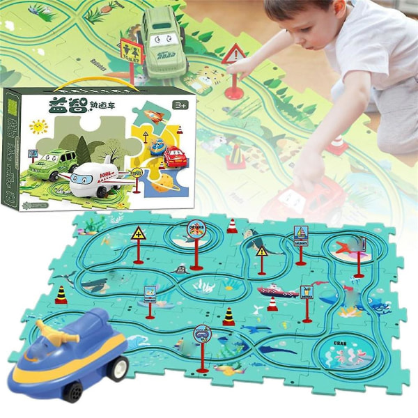 Barn Barn Pedagogisk Puslespill Spor Bil Lekesett - Gjør-det-selv Puslespill Spor Med Kjøretøy Db Ocean World