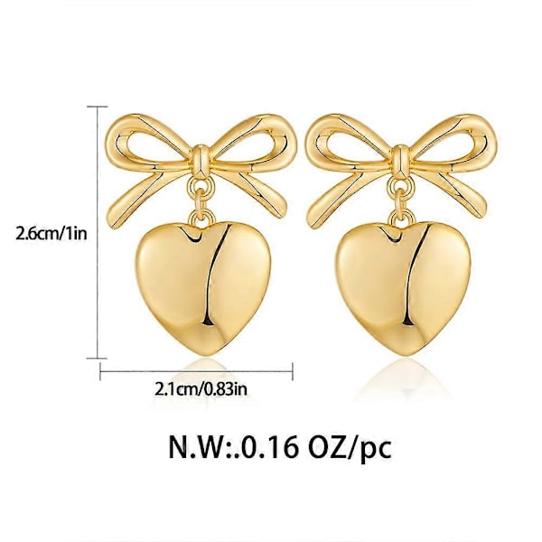 Hjärtformade Örhängen i Guld för Kvinnor, Bandrosett-Örhängen, Present till Alla Hjärtans Dag, Jubileum, Födelsedag [DB] 3 Pairs