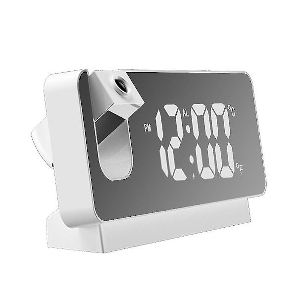Vit projektionsväckarklocka för sovrum, digital väckarklockradio med dimmer och USB-laddningsportar, 180 roterbar projektor, snooze {DB}