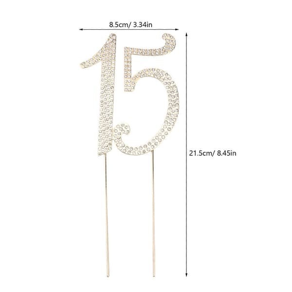 Rhinestone kake topper Elegant nummer 15 form gullfarge for bursdagsfestdekorasjoner 1 sett [DB]
