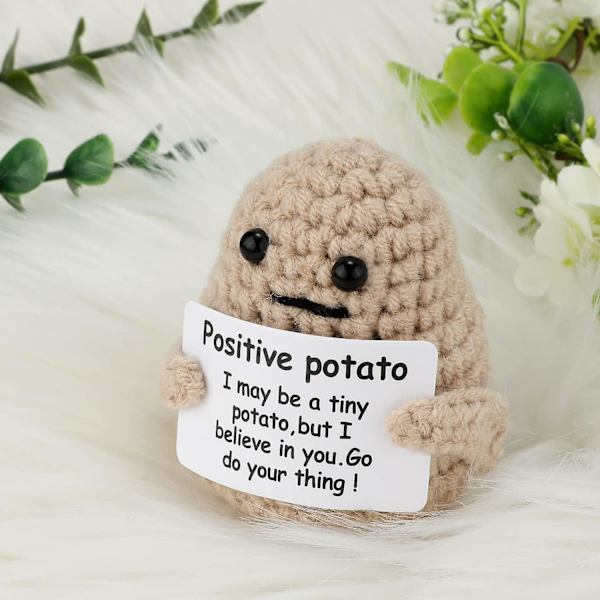 Mini Rolig Positiv Potatis, 3 tum Stickad Potatis Leksak med Positivt Kort Kreativ Söta Ull Inspirerande Potatisvirkad Docka Pigga Upp {DB}