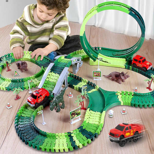 Joustava dinosaurusleluradat sarjoilla, silloilla, rampeilla ja sähköautoleluilla taaperoille db A1