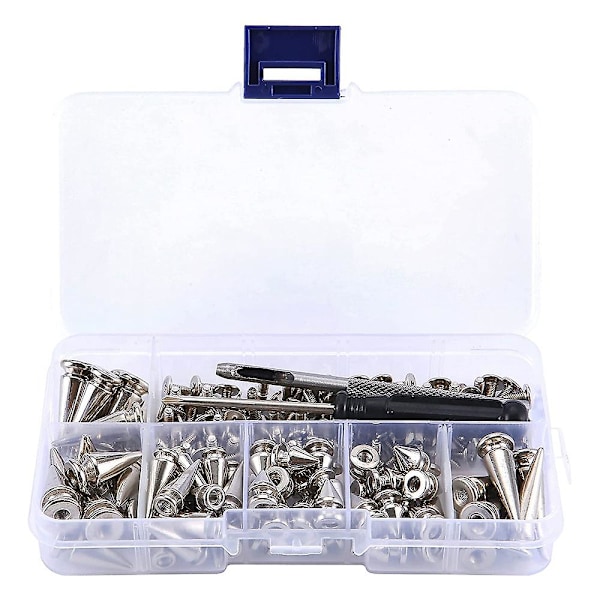 70 Set Silver Spikar och Dubbar i Blandade Former, Konformade Spikar, Lädernit för Kläder, Skor, B [DB] silver