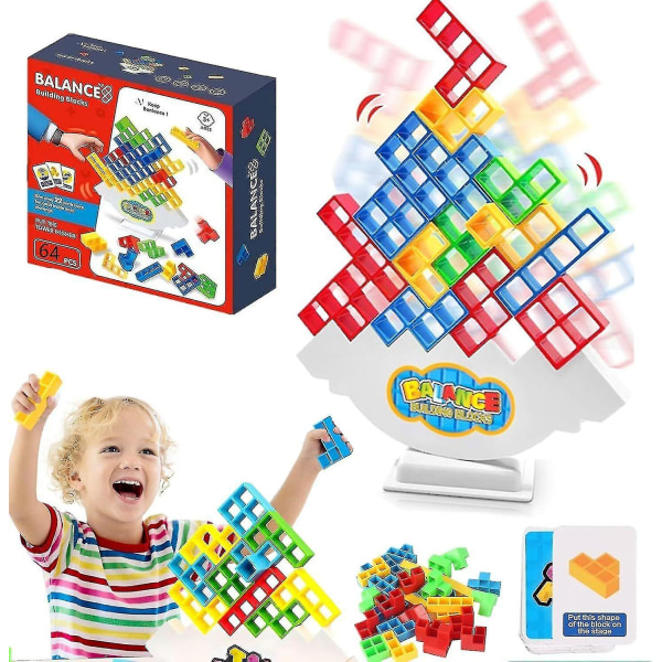 64 stk Tetra Tower Balance Stacking Blocks spil, brætspil til 2 spillere + familiespil [DB]